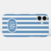 Coques Case-Mate iPhone Rayures Monogramme Bleu et Blanc (Verso (horizontal))