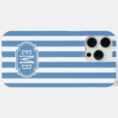 Coques Case-Mate iPhone Rayures Monogramme Bleu et Blanc (Verso (horizontal))