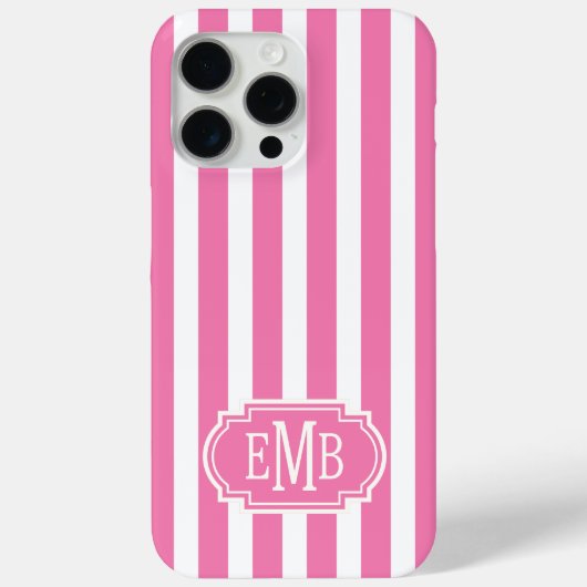 Coques Case-Mate iPhone Rayures Monogramme Rose et Blanc (Verso)