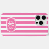Coques Case-Mate iPhone Rayures Monogramme Rose et Blanc (Verso (horizontal))