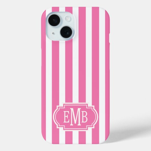 Coques Case-Mate iPhone Rayures Monogramme Rose et Blanc (Verso)
