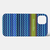 Coques Case-Mate iPhone rayures monogrammée bleu chevron (Verso (horizontal))