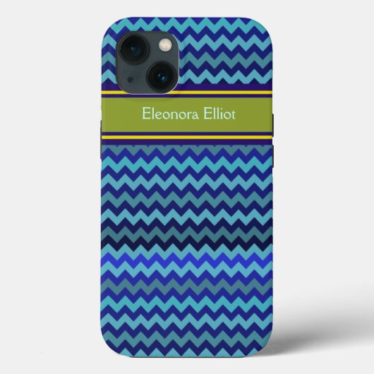 Coques Case-Mate iPhone rayures monogrammée bleu chevron (Verso)