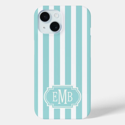 Coques Case-Mate iPhone Rayures Monogrammées Aqua et Blanc (Verso)