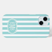 Coques Case-Mate iPhone Rayures Monogrammées Aqua et Blanc (Verso (horizontal))