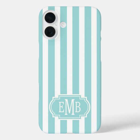 Coques Case-Mate iPhone Rayures Monogrammées Aqua et Blanc (Verso)