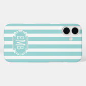 Coques Case-Mate iPhone Rayures Monogrammées Aqua et Blanc (Verso (horizontal))