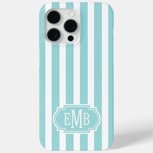Coques Case-Mate iPhone Rayures Monogrammées Aqua et Blanc (Verso)