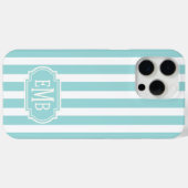 Coques Case-Mate iPhone Rayures Monogrammées Aqua et Blanc (Verso (horizontal))