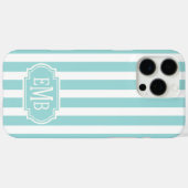 Coques Case-Mate iPhone Rayures Monogrammées Aqua et Blanc (Verso (horizontal))
