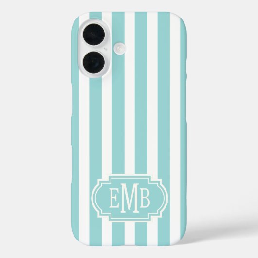 Coques Case-Mate iPhone Rayures Monogrammées Aqua et Blanc (Verso)