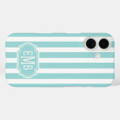 Coques Case-Mate iPhone Rayures Monogrammées Aqua et Blanc (Verso (horizontal))