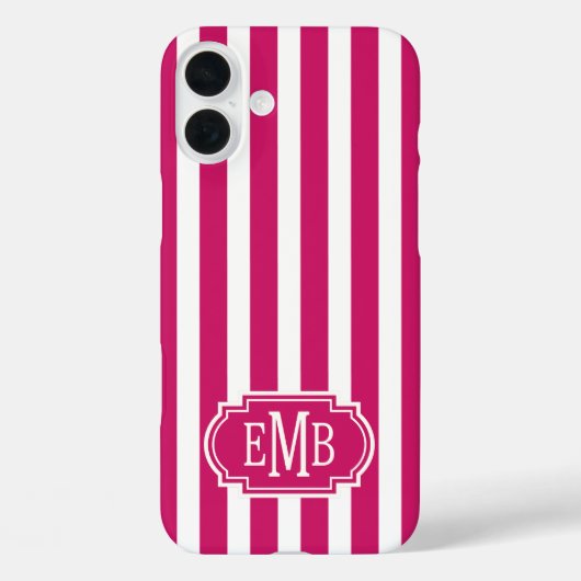 Coques Case-Mate iPhone Rayures monogrammées Berry et blanc (Verso)