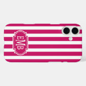 Coques Case-Mate iPhone Rayures monogrammées Berry et blanc (Verso (horizontal))