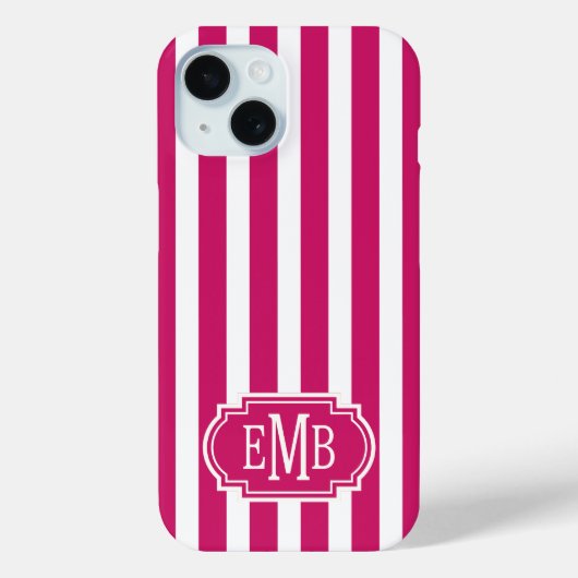 Coques Case-Mate iPhone Rayures monogrammées Berry et blanc (Verso)