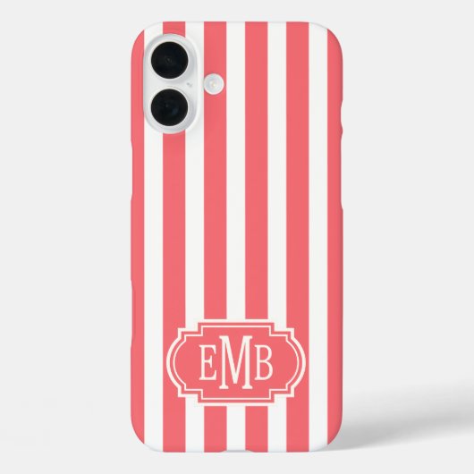 Coques Case-Mate iPhone Rayures Monogrammées Corail et Blanc (Verso)
