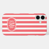 Coques Case-Mate iPhone Rayures Monogrammées Corail et Blanc (Verso (horizontal))