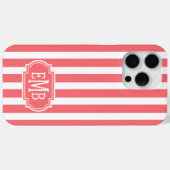 Coques Case-Mate iPhone Rayures Monogrammées Corail et Blanc (Verso (horizontal))