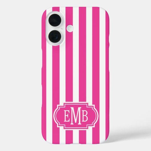 Coques Case-Mate iPhone Rayures Monogrammées Rose Chaud et Blanc (Verso)