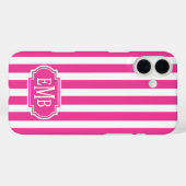 Coques Case-Mate iPhone Rayures Monogrammées Rose Chaud et Blanc (Verso (horizontal))