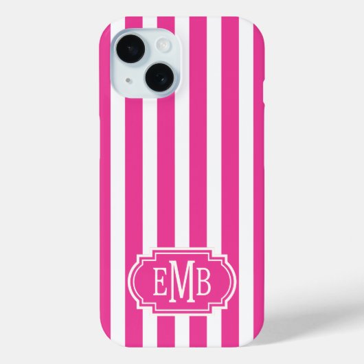 Coques Case-Mate iPhone Rayures Monogrammées Rose Chaud et Blanc (Verso)