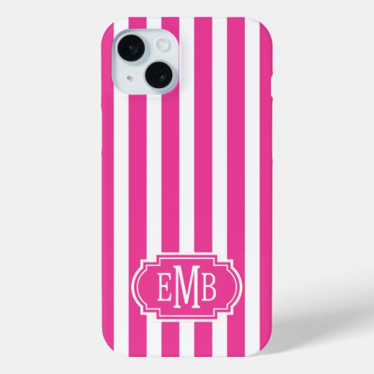 Coques Case-Mate iPhone Rayures Monogrammées Rose Chaud et Blanc (Verso)