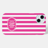 Coques Case-Mate iPhone Rayures Monogrammées Rose Chaud et Blanc (Verso (horizontal))