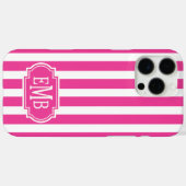 Coques Case-Mate iPhone Rayures Monogrammées Rose Chaud et Blanc  (Verso (horizontal))