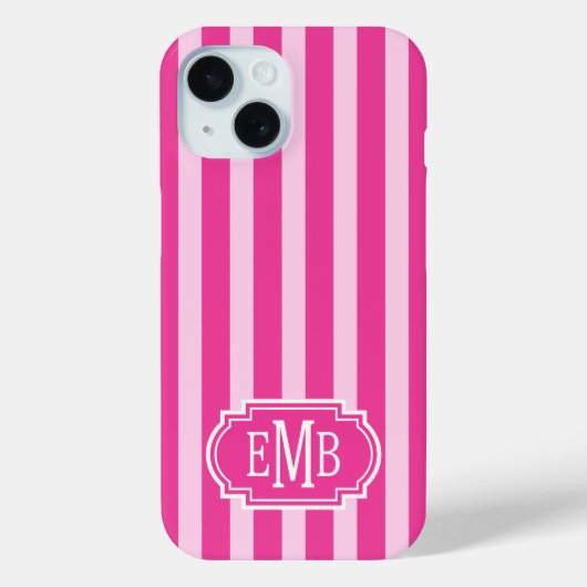 Coques Case-Mate iPhone Rayures Monogrammées Rose Chaud et Rose (Verso)