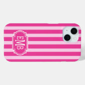 Coques Case-Mate iPhone Rayures Monogrammées Rose Chaud et Rose (Verso (horizontal))
