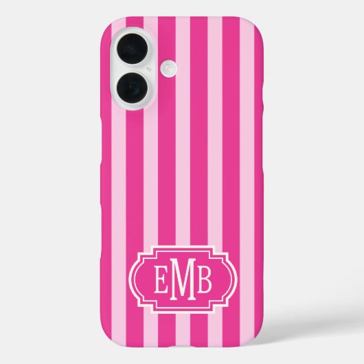 Coques Case-Mate iPhone Rayures Monogrammées Rose Chaud et Rose (Verso)