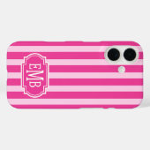 Coques Case-Mate iPhone Rayures Monogrammées Rose Chaud et Rose (Verso (horizontal))