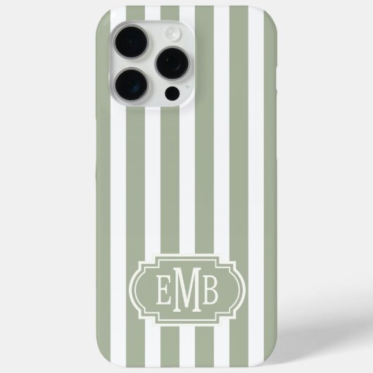 Coques Case-Mate iPhone Rayures monogrammées vert sauge et blanc (Verso)