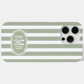 Coques Case-Mate iPhone Rayures monogrammées vert sauge et blanc (Verso (horizontal))