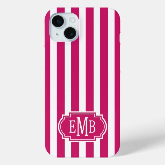 Coques Case-Mate iPhone Rayures monogrammes Berry et blanc (Verso)