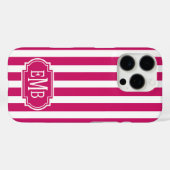 Coques Case-Mate iPhone Rayures monogrammes framboise et blanc (Verso (horizontal))