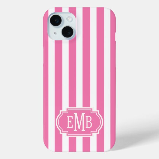 Coques Case-Mate iPhone Rayures monogrammes roses et blanches (Verso)