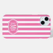 Coques Case-Mate iPhone Rayures monogrammes roses et blanches (Verso (horizontal))