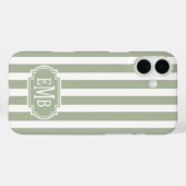 Coques Case-Mate iPhone Rayures monogrammes vert sauge et blanc (Verso (horizontal))