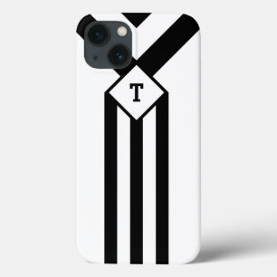 iPhone 13 Case Rayures noires avec le monogramme sur le blanc