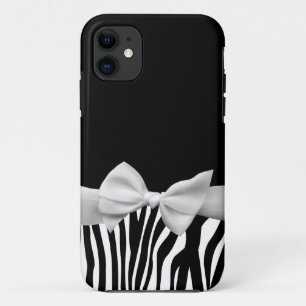 Coques Pour iPhone Rayures noires et blanches de zèbre et ruban blan