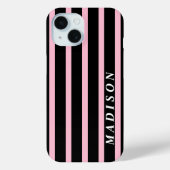 Coques Case-Mate iPhone Rayures personnalisées Noir Rose (Verso)