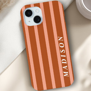 Coque Pour iPhone 15 Rayures personnalisées pêche marron