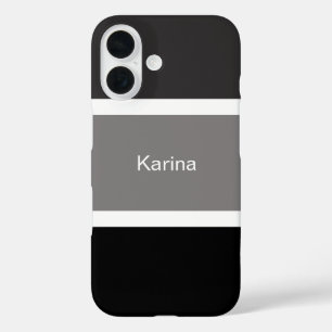 Coques iPhone 16 Rayures Personnalisées Simples Gris Noir Et Blanc
