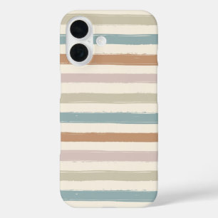 Coques iPhone 16 Rayures Pinceau Boho Tons Terre Sans Couture