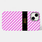Coques Case-Mate iPhone Rayures rose/blanc monogrammes (Verso (horizontal))