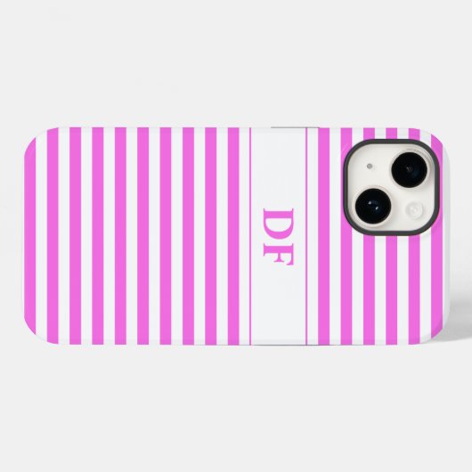 Coques Case-Mate iPhone Rayures rose/blanc monogrammes (Verso (horizontal))