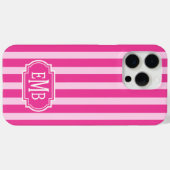 Coques Case-Mate iPhone Rayures rose chaud et rose monogrammées (Verso (horizontal))