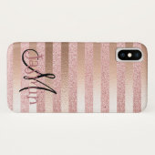 Coques Case-Mate iPhone Rayures roses de feuille d'or de Glitter& de Faux (Dos (Horizontal))