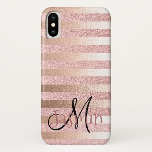 Coques Case-Mate iPhone Rayures roses de feuille d'or de Glitter& de Faux (Dos)